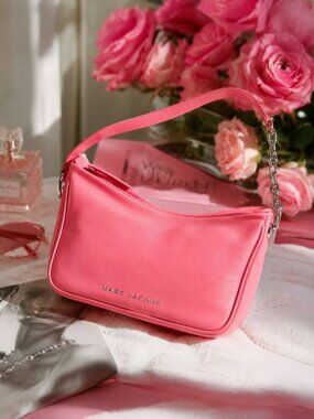Marc Jacobs Tempo Baguette Shoulder Bag Pink Lemonade Leather Purse Silver